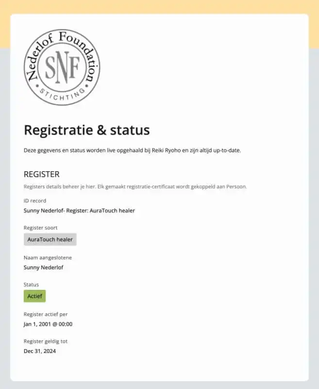 Live link naar je registratie status | Registratie status SNF